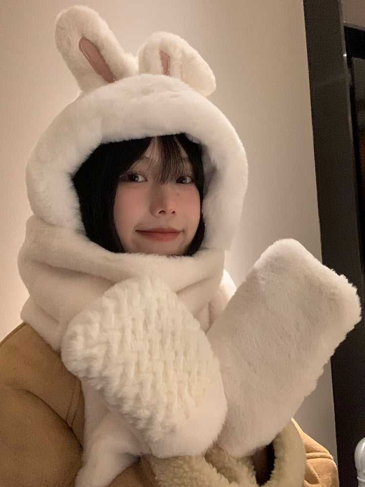 Thickened Warm Scarf Gloves Three Piece Set