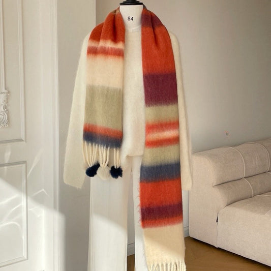 Rainbow Dopamine Mohair Tassel Scarf