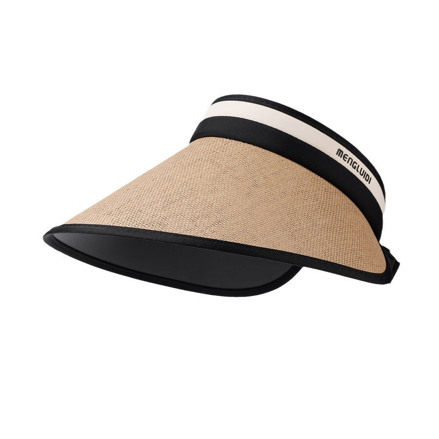Sun Protection Hat Widened Large Brim Straw Woven Air Top Outdoor Face Covering Folding