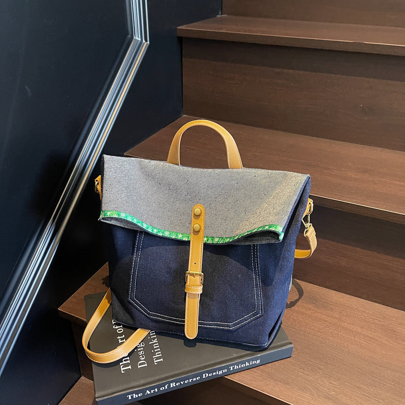Denim messenger taske moderigtig kunstnerisk ungdom håndtaske skulder med stor kapacitet