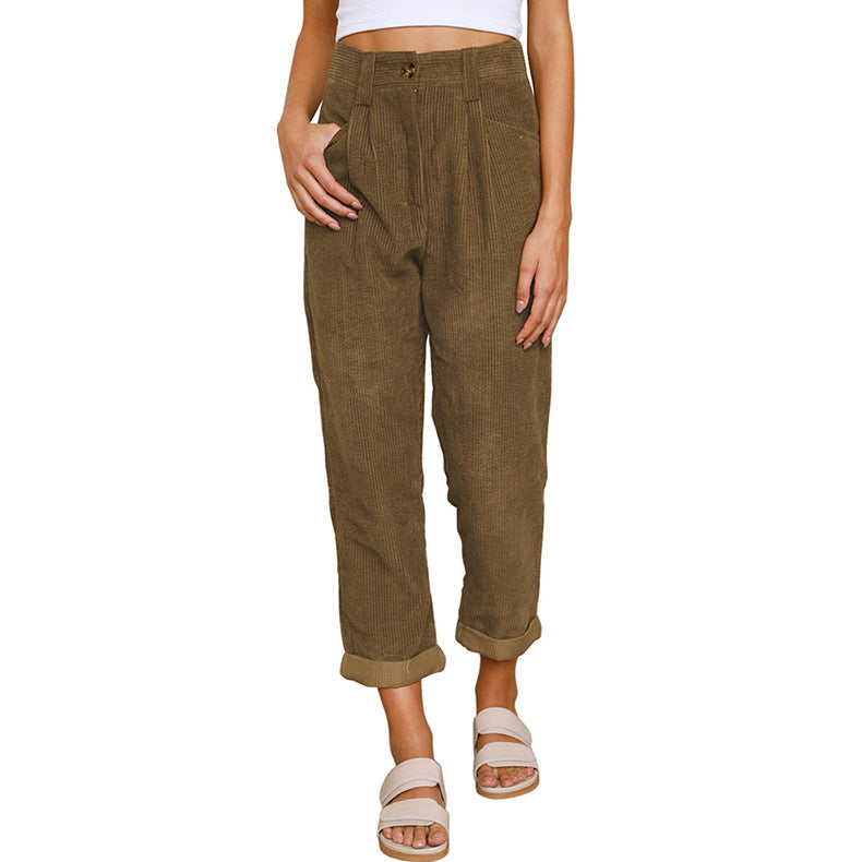 Women's High Waist Casual Pants Solid Color Loose Straight Trousers