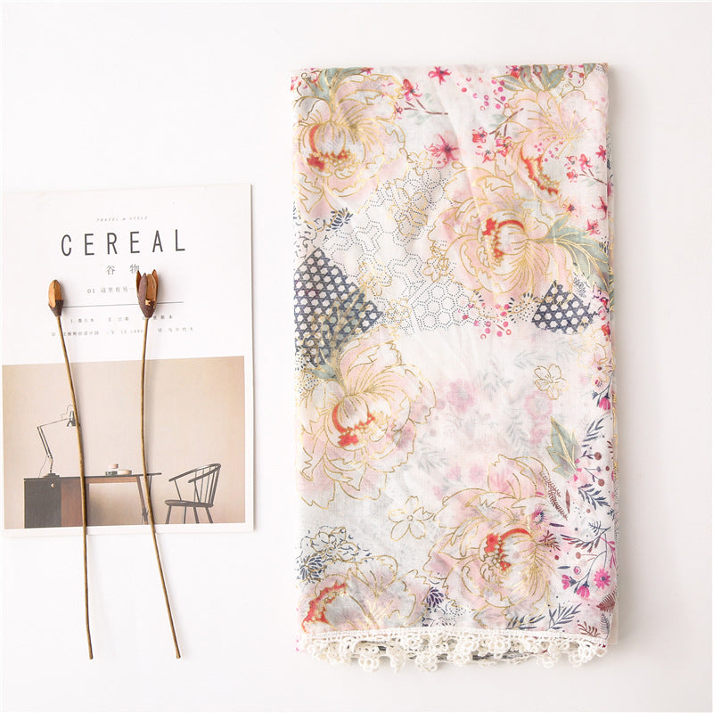 Women's Thin Cotton Feel Floral Lace Scarf