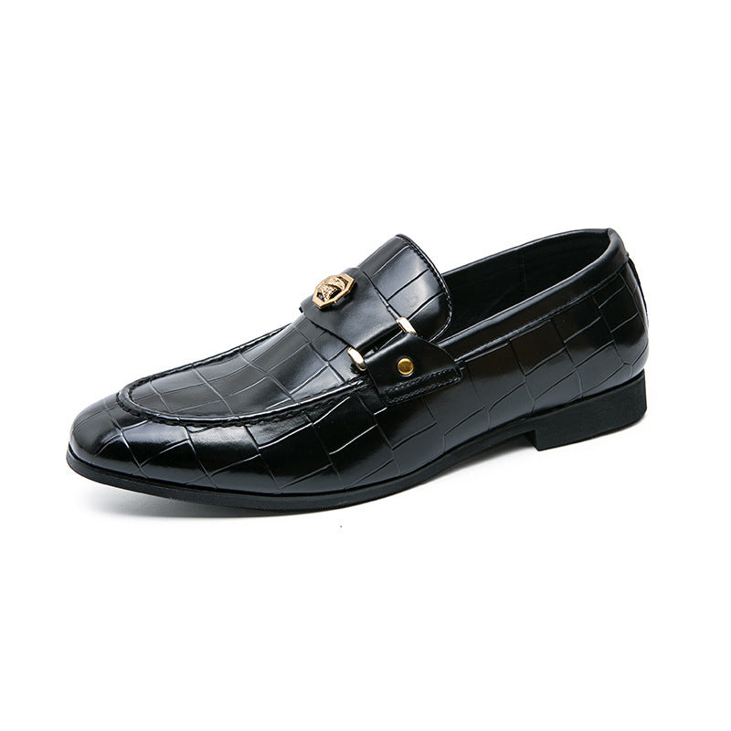 Plaid Casual Loafers Men's Banquet Slip-on Metal Buckle