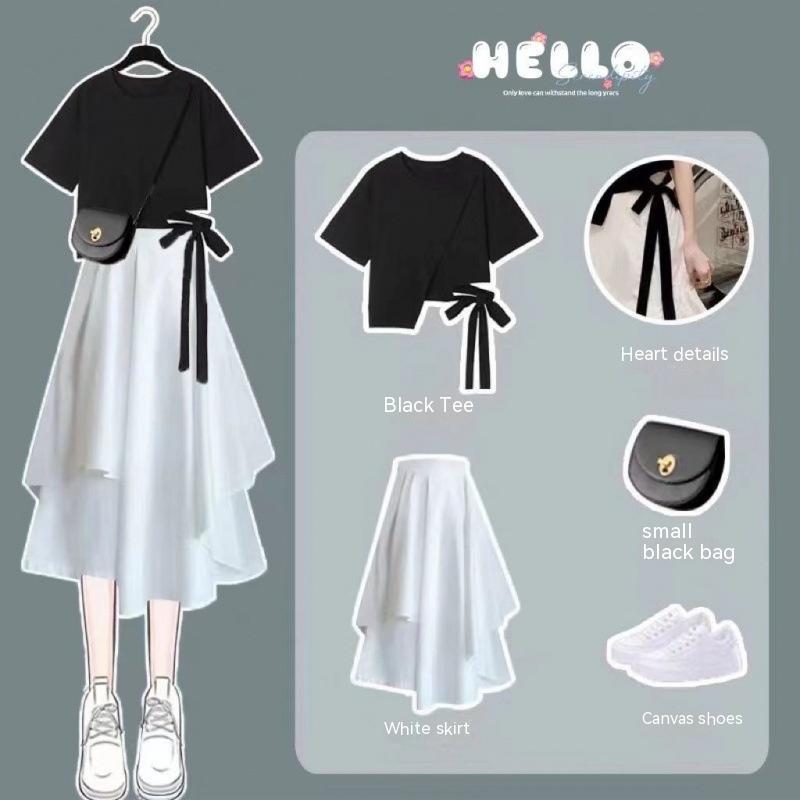 Korean Style Loose Short Sleeve T-shirt Skirt Suit