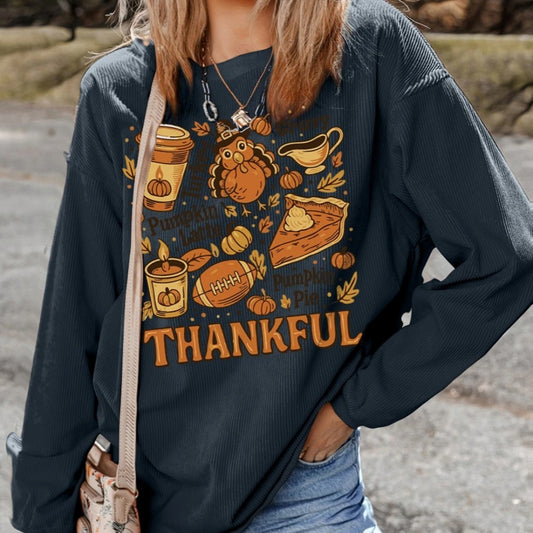Ensfarvet løs rundhalset print langærmet sweater til kvinder