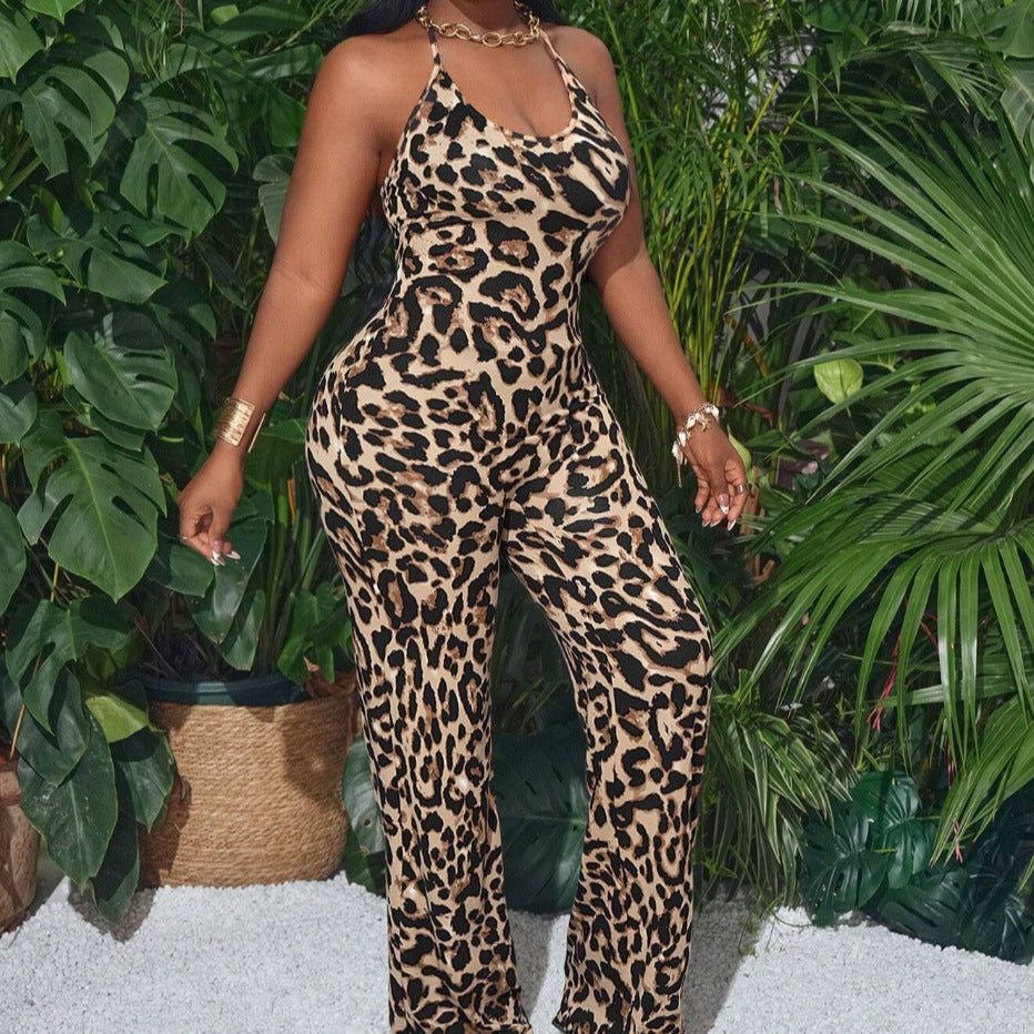 New Stylish Women's Jumpsuit With Leopard-print Straps