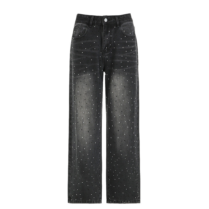 Full Diamond Straight Jeans Fashion Slimming
