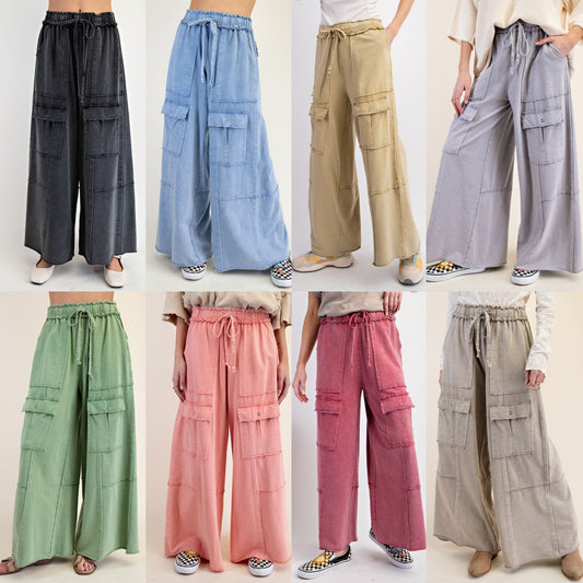 Women's Casual Working Pants High Waist Large Pocket Straight-leg Pants