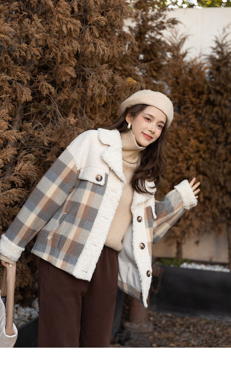 Loose Vintage Thick Woolen Stitched Lamb Wool Coat