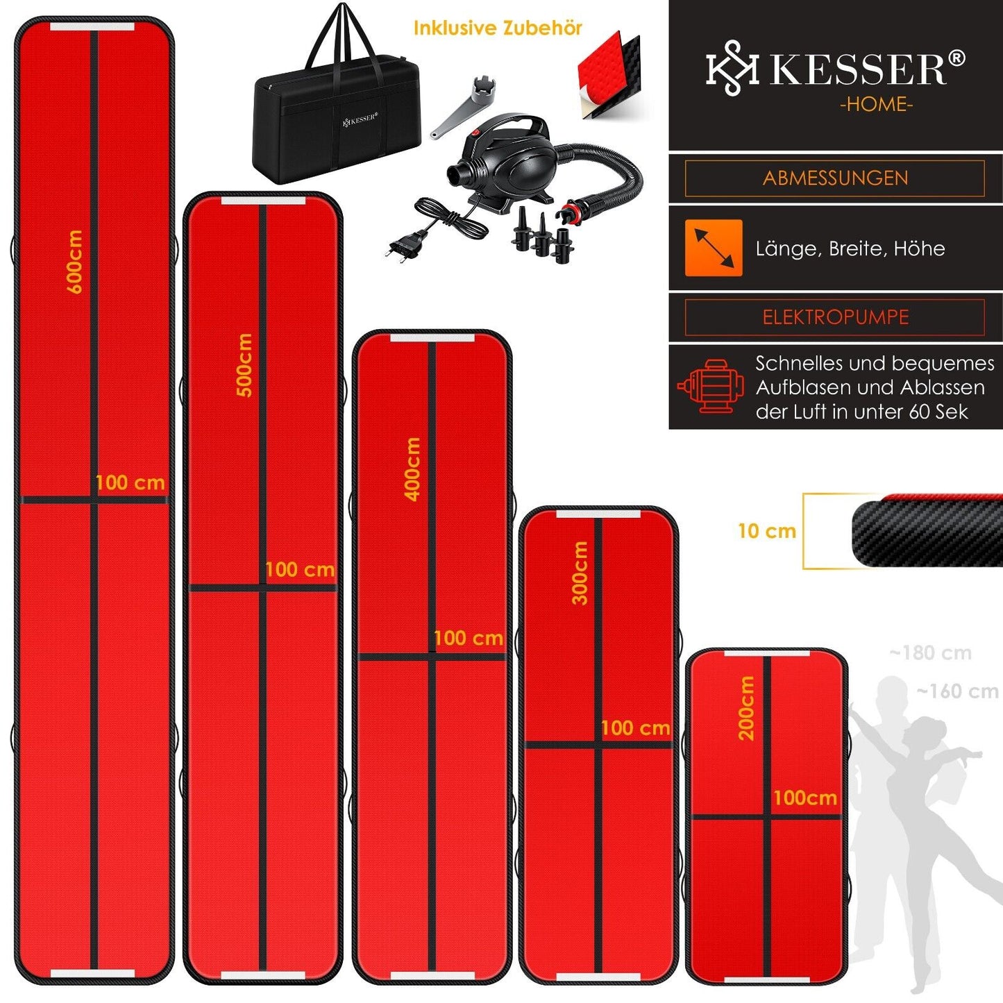 KESSER® Turnmatte Aufblasbar Air Track Matte Tumbling Gymnastikmatte Mit Pumpe