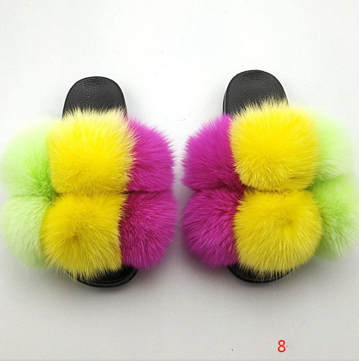Flip Flops Fashion Outer Wear Fox And Raccoon Fur Children's Sandals And Slippers