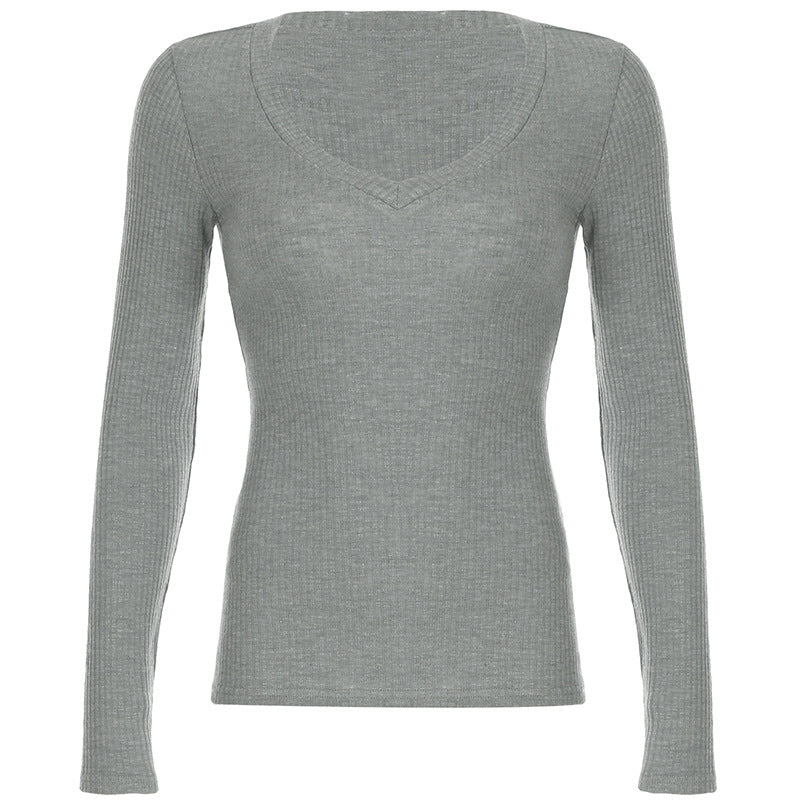 American V-neck Top Long Sleeve Shoulder T-shirt