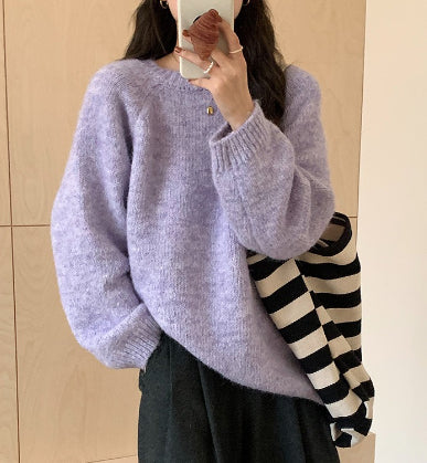 Round Neck Idle Style Autumn And Winter Long Sleeve Soft Glutinous Colored Knit Top