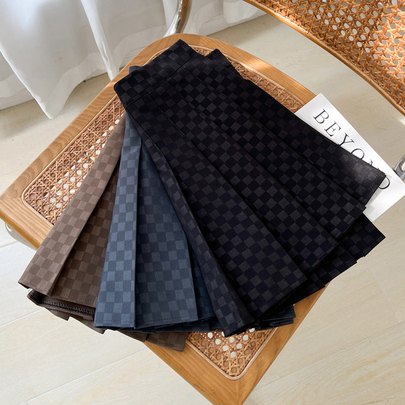 Plaid A-line Skirt For Women Pleated High-waisted And Figure-flattering