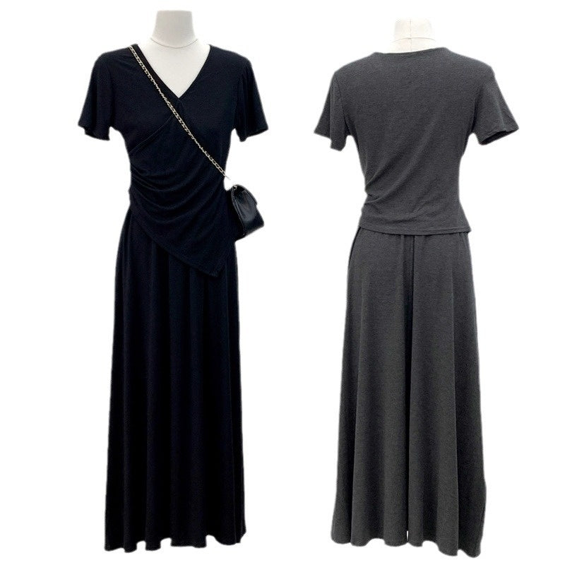 Short-sleeve Top And Drapey Skirt Two-piece Set