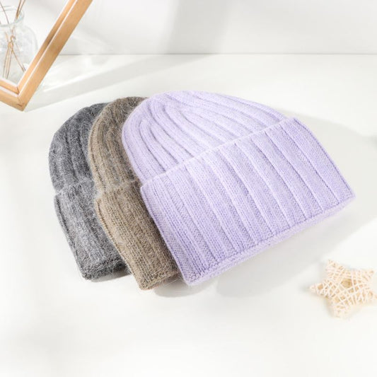 Korean Version Of The Versatile Knitted Hat Japanese Rabbit Hair Vertical Strip Aging