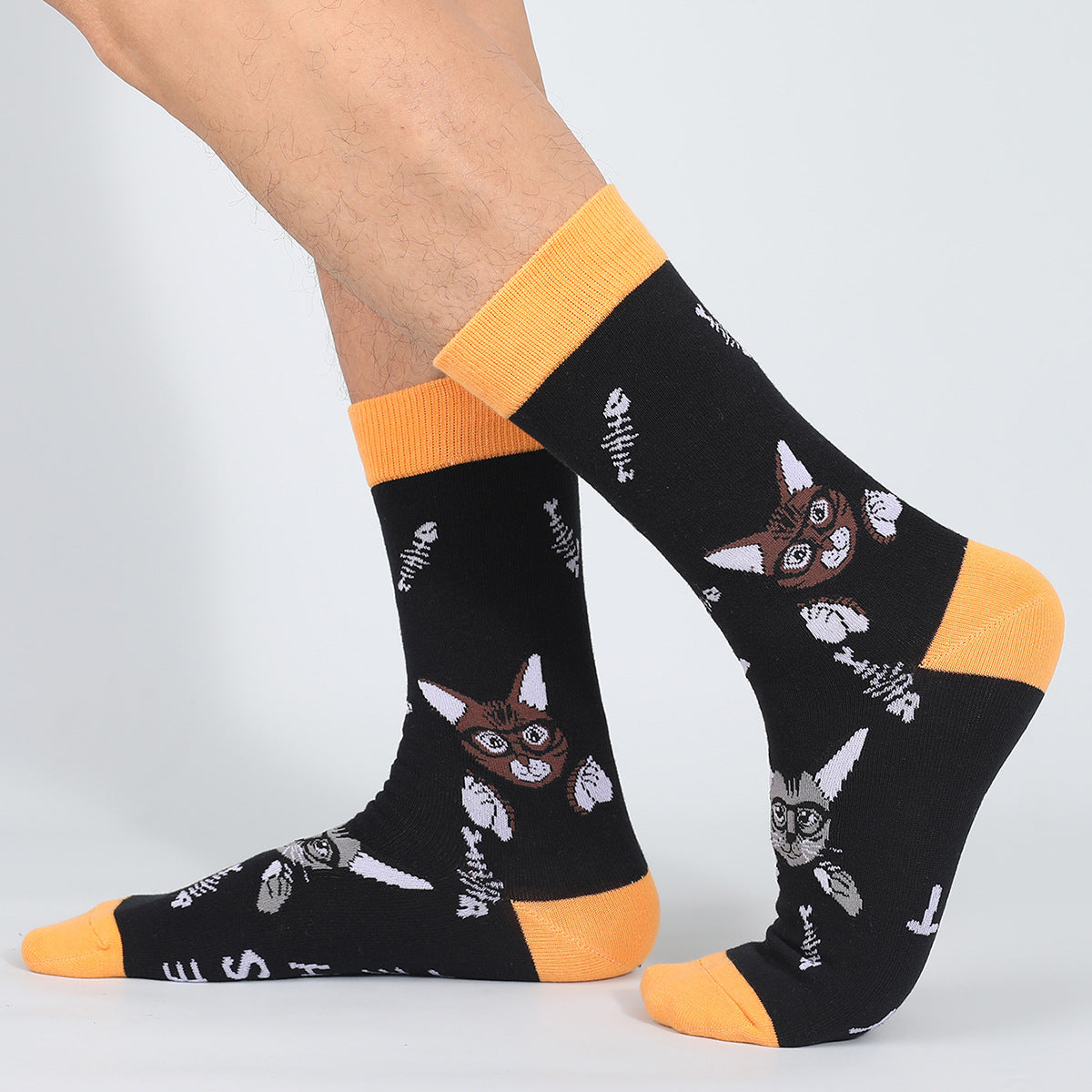 Cat, Dog  Animal Letters Men's Cotton Medium Tube Socks