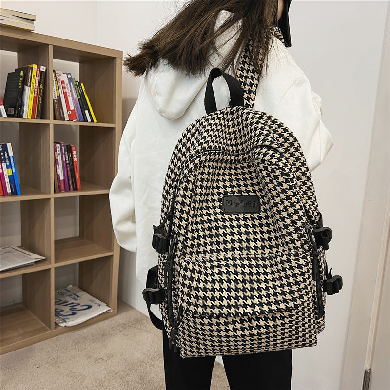 Original Knitted Houndstooth Simple Versatile Large Capacity Backpack