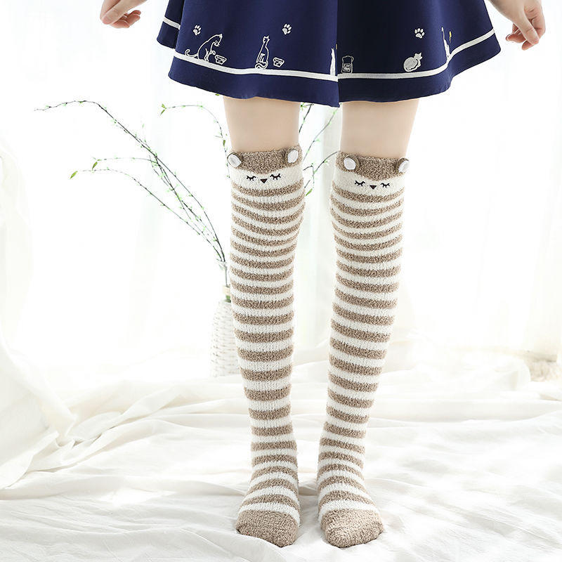 Fall Winter Over The Knee Plus Long Coral Fleece Floor Socks