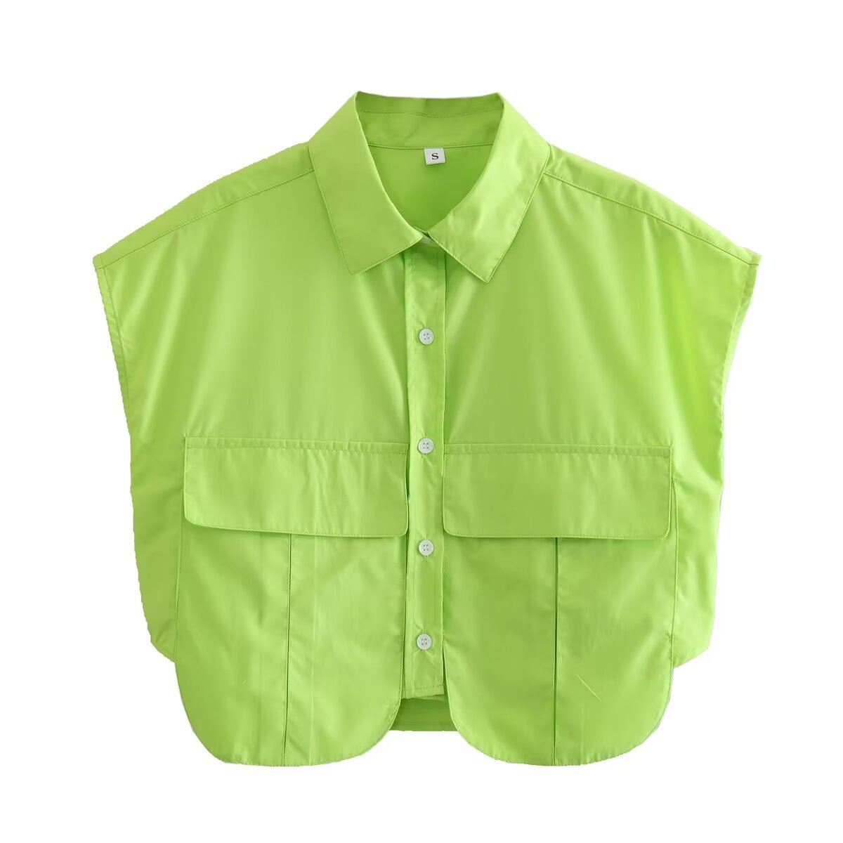 Large Pocket Stitching Irregular Cardigan Polo Collar Shirt Top