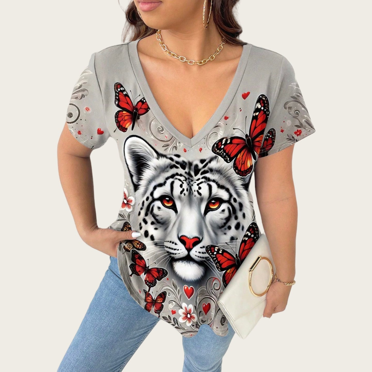 Stylish Minimalist Casual Design Womens Short Sleeve Top