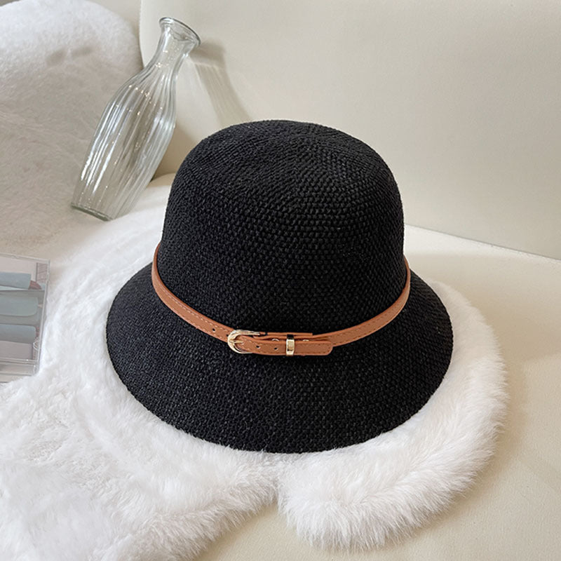 Women's Vintage Style Linen Knit Belt Basket Hat