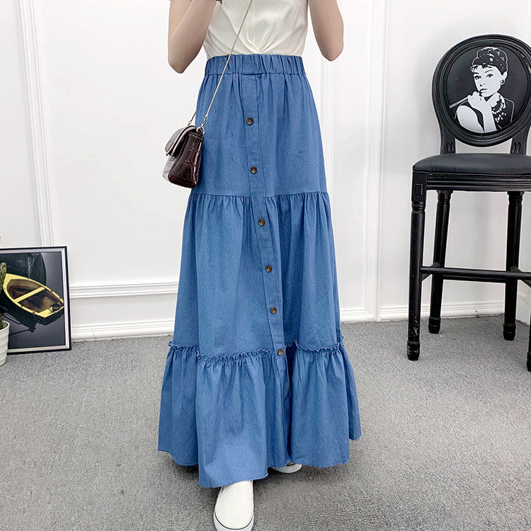Vintage Minimalist A-line Elastic High Waisted Denim Skirt