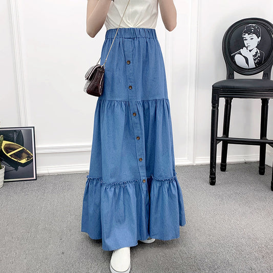 Vintage Minimalist A-line Elastic High Waisted Denim Skirt