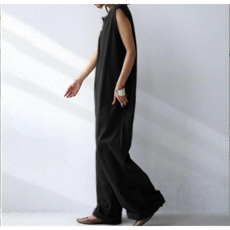 Temperament Pure Color Sleeveless Jumpsuit For Women