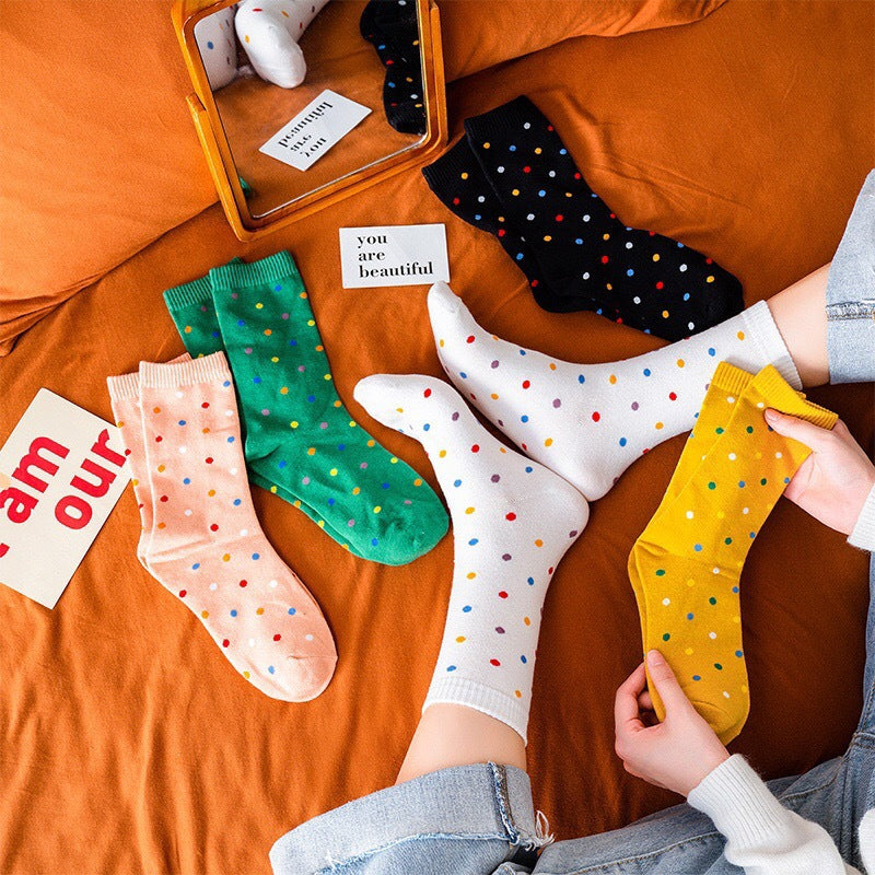 Japanese Color Wavelet Dot Cotton Mixed Women's Socks