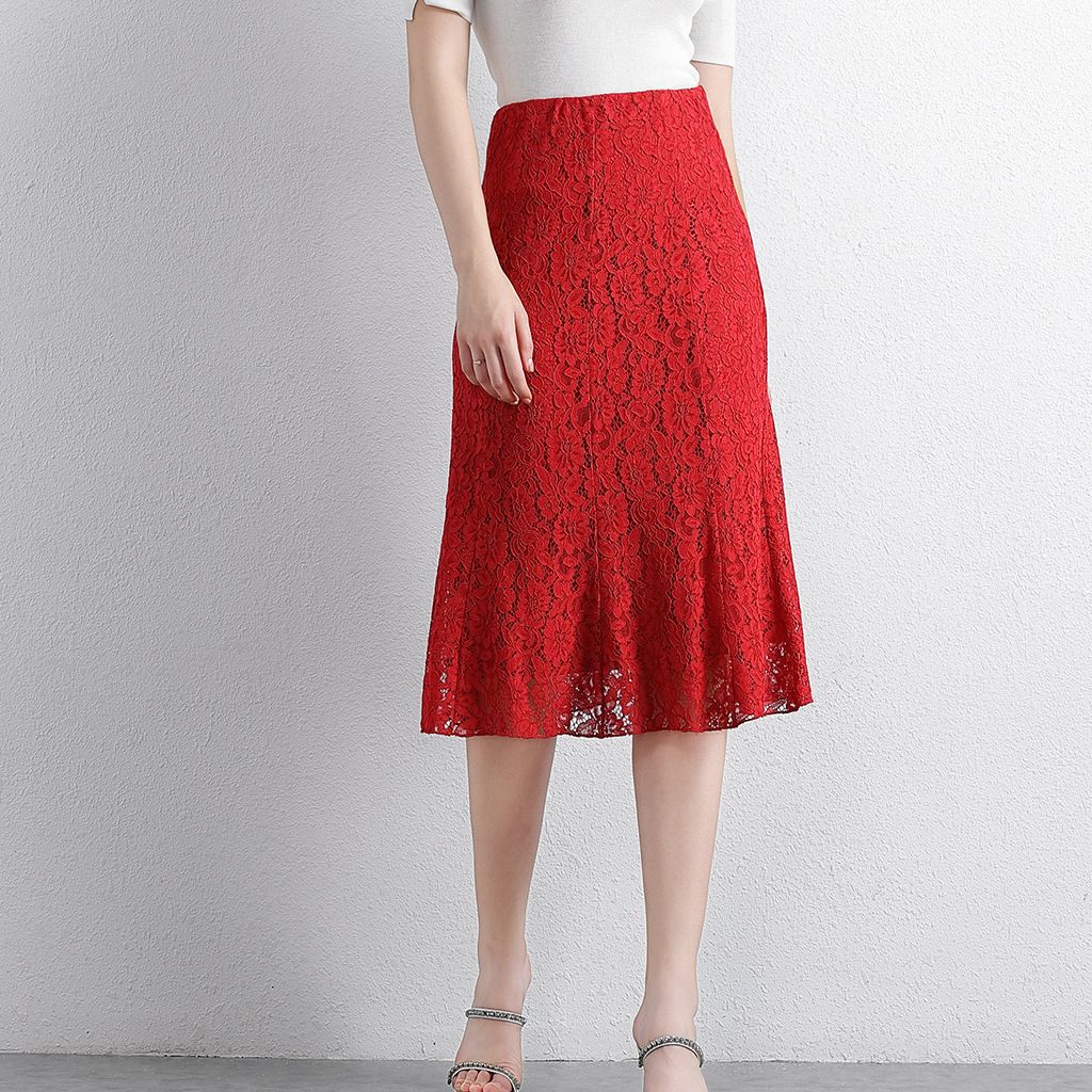 Vintage Lace Fishtail Sheath Skirt