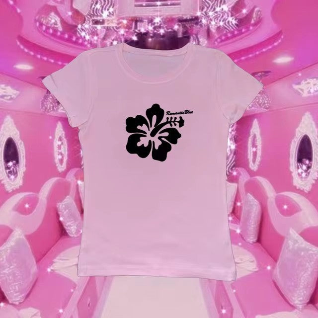 Flower Letter Printed Casual Short Sleeve