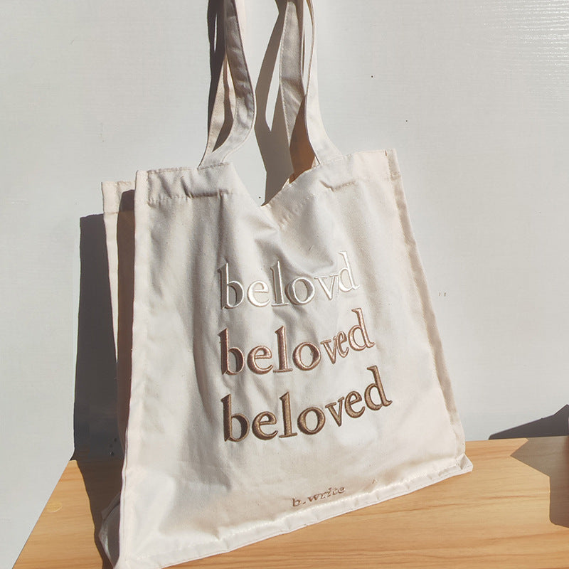 Women's Embroidered Letters Large Capacity Canvas Bag