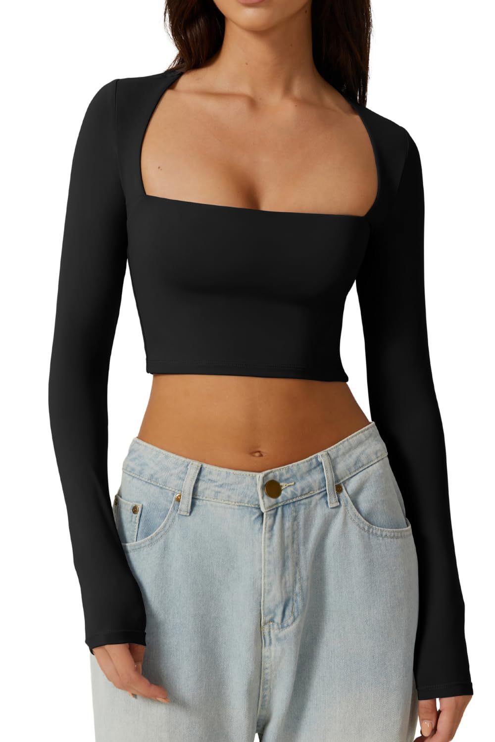 Slimming Base Top With A Square Neckline And A Cropped Design