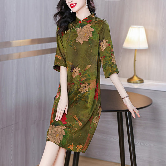 Kinesisk Vintage Cheongsam Kjole i National Stil til Sommer