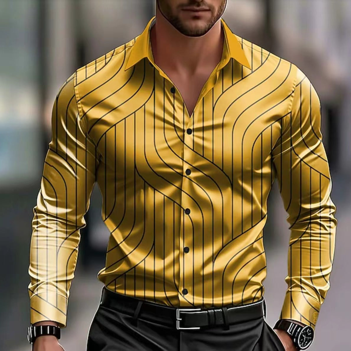 Men's Long-sleeve Casual Breathable Shirt With A Turn-down Collar
