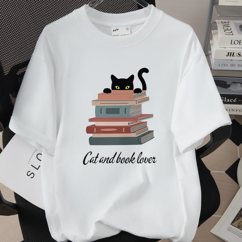 Cat-themed Creative Print T-shirt Simple And Trendy