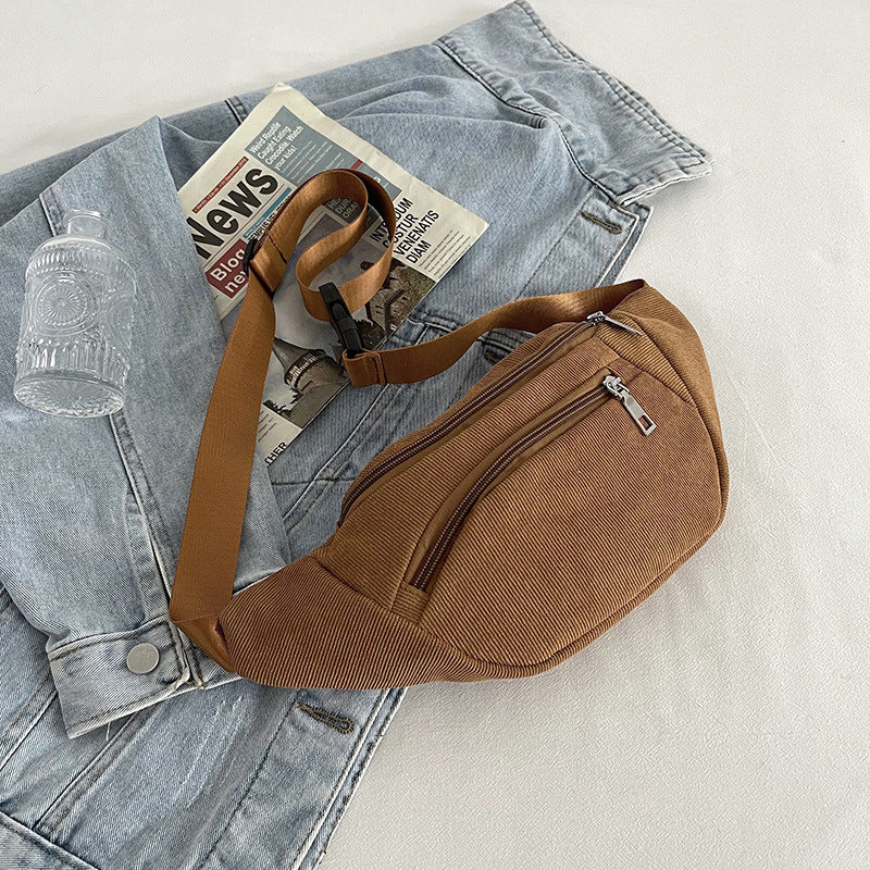 New Solid Color Simple Lightweight Strip Velvet Small Waist Bag