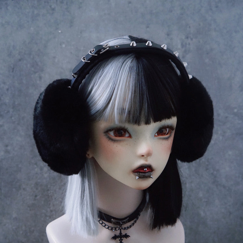 Faux Fur Rivets Headband Earmuffs Autumn And Winter Warmth