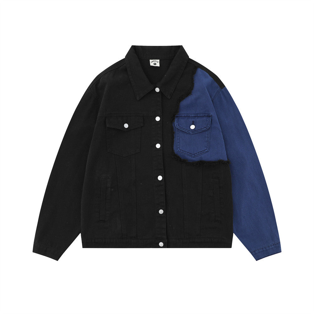 Punk Trendy Color Matching Irregular Denim Clothes Jacket