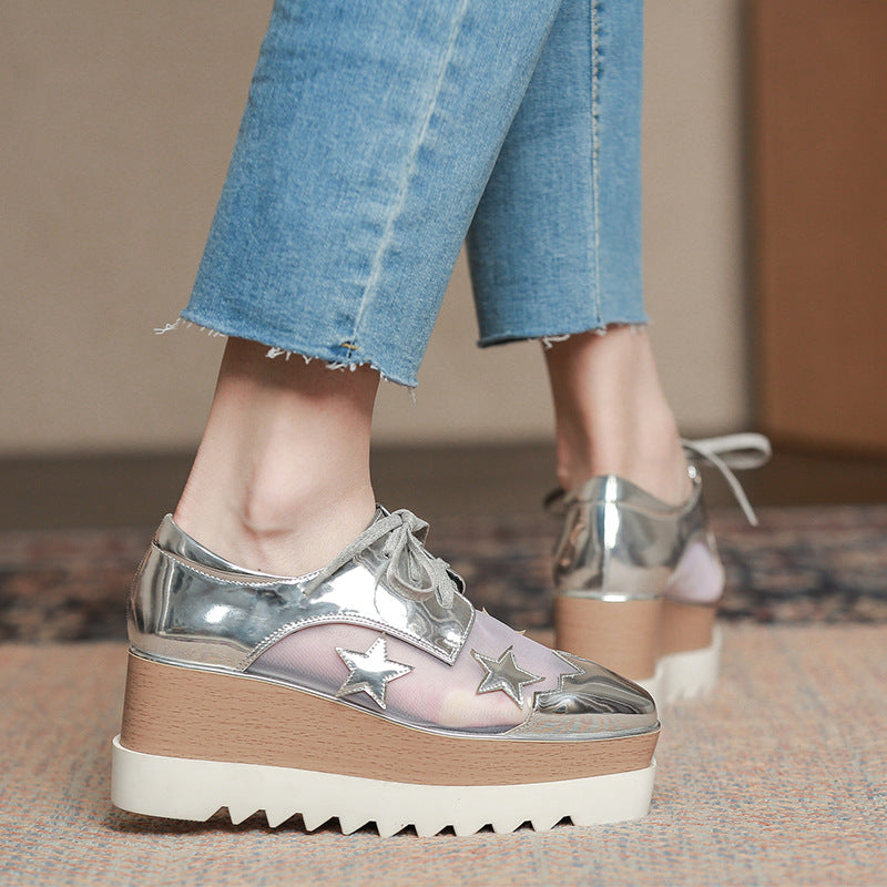 Mesh Platform Platform Shoes Women's Breathable Hollow Wedge Heel