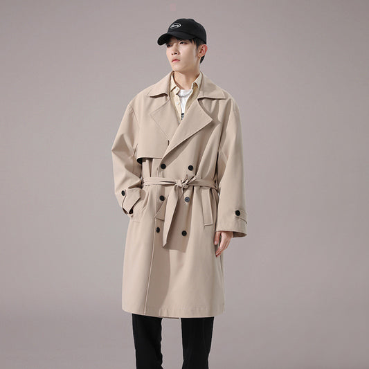 Men's British Style Khaki Long Trench Coat