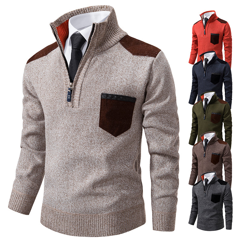 Pullover herresweater tyk polo t-shirts koreansk halv lynlås kold bluse standkrave efterår vinter overtøj luksus tøj