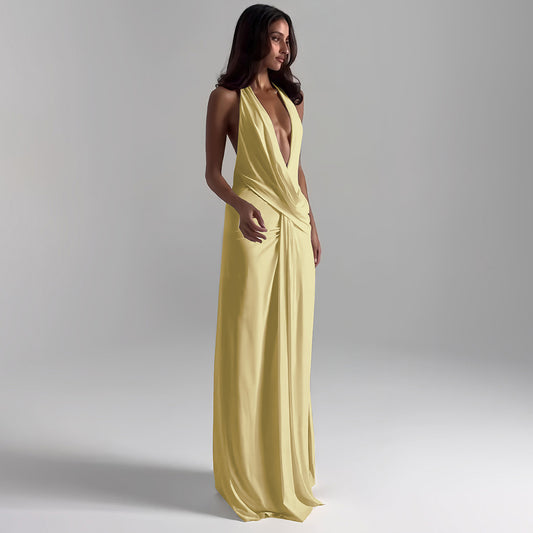 Strapless Backless Deep-V-neck Sexy Slit Dress
