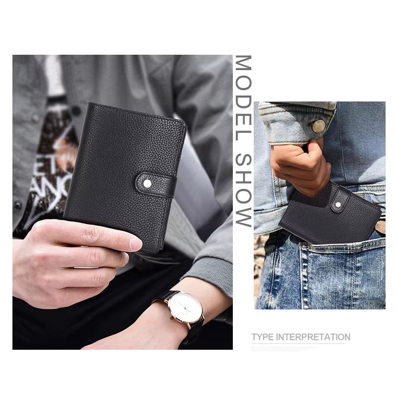 CONTACT'S Genuine Leather Men Wallet Short Trifold Casual Men'S Wallet Coin Purses Card Holders Money Clips Passport Wallet