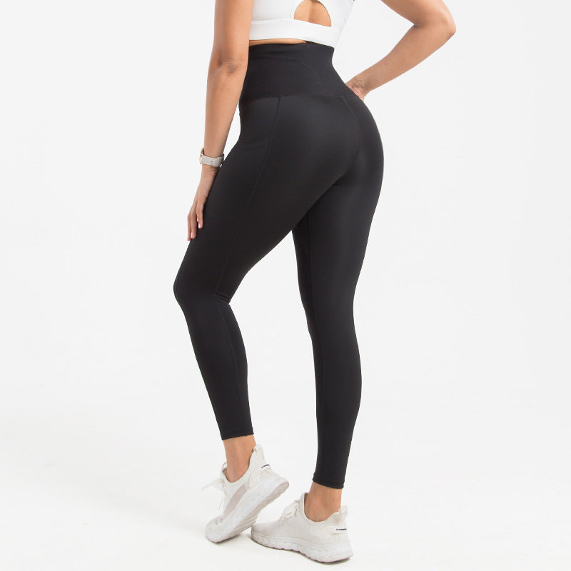 Breasted Yoga Pants Pockets Large Size Abdomen  Pants Sports Tight Yoga Body Shaper Pants