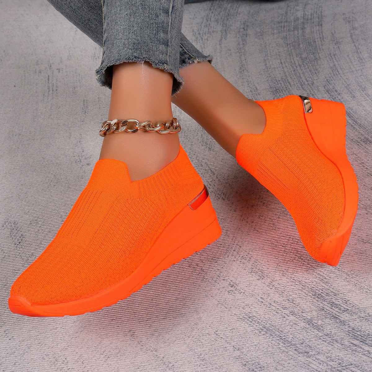 Womens Mesh Flyknit Thick-soled Breathable Casual Shoes