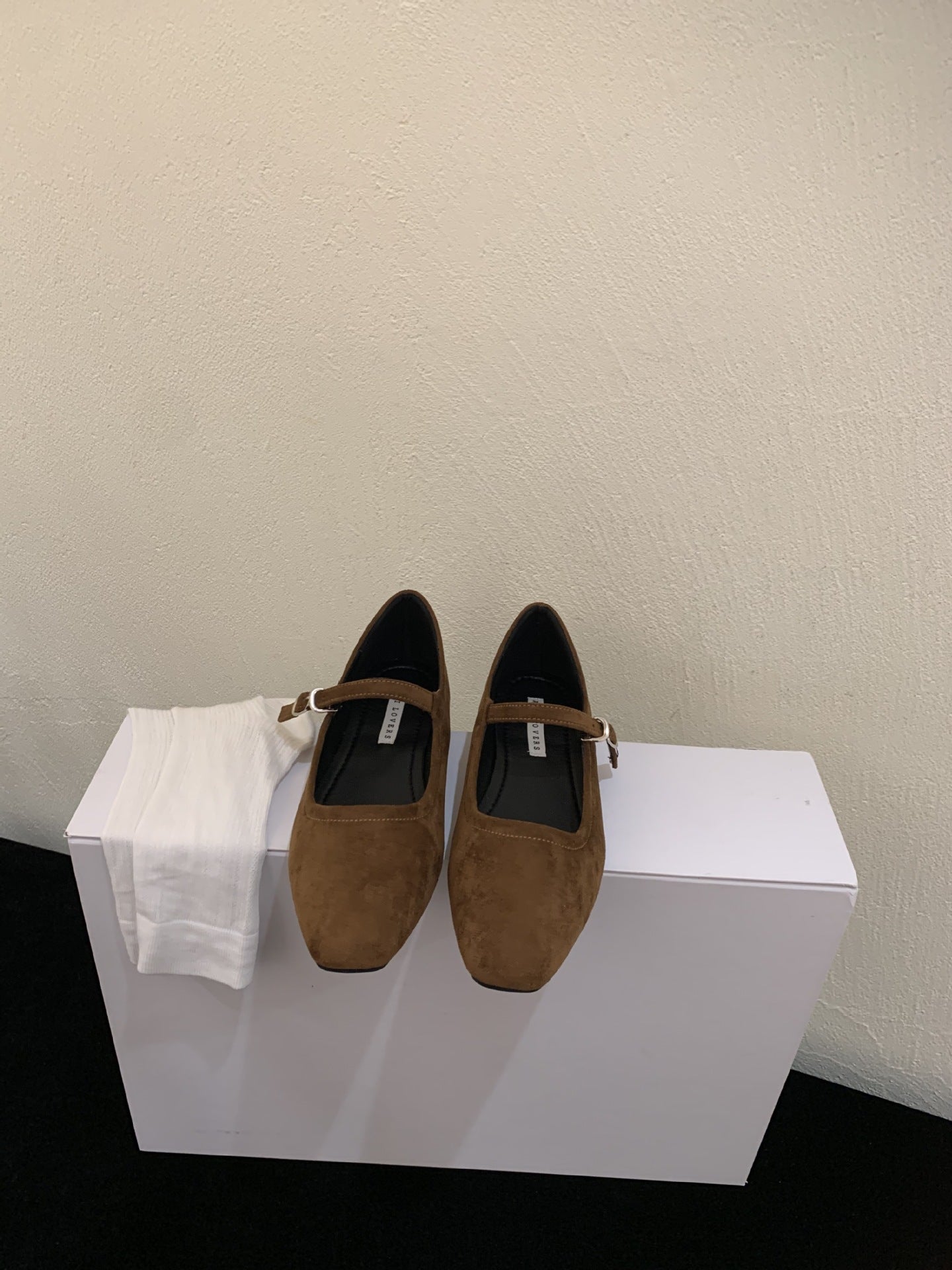 Vintage Suede Black Leather Flat Shoes Women's Buckle Comfortable Soft Bottom