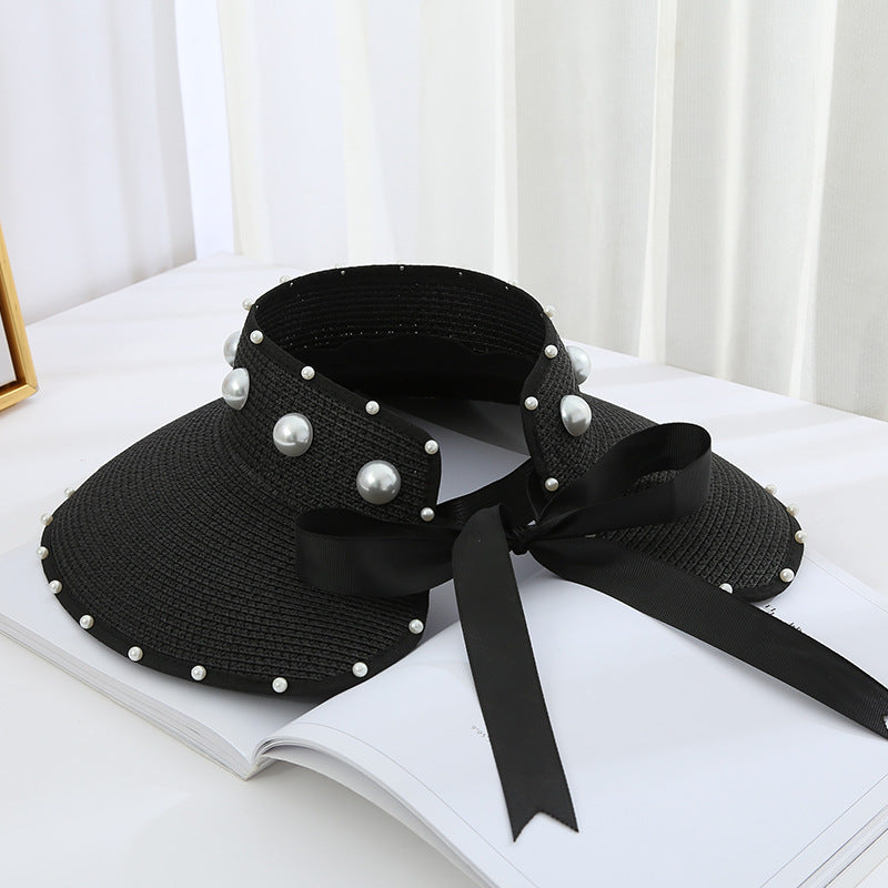 Sweet Pearl Sunshade Large Brim Sky Top Foldable Straw Hat