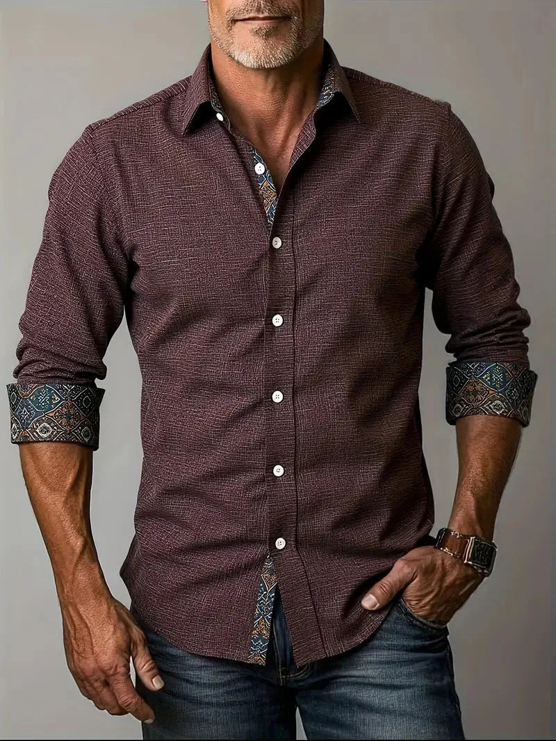 Men's Loose Plus Size Solid Color Shirt Linen Lapel Long Sleeve Casual Shirt